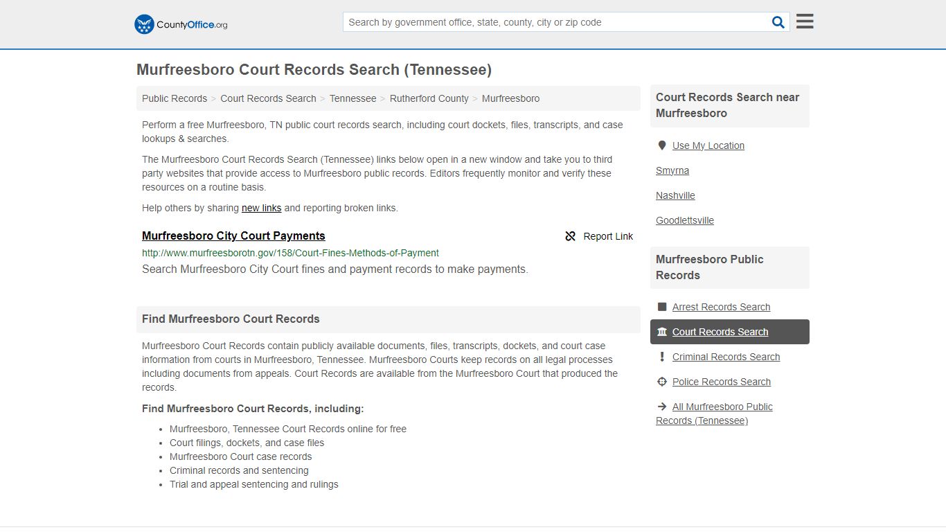 Murfreesboro Court Records Search (Tennessee) - County Office